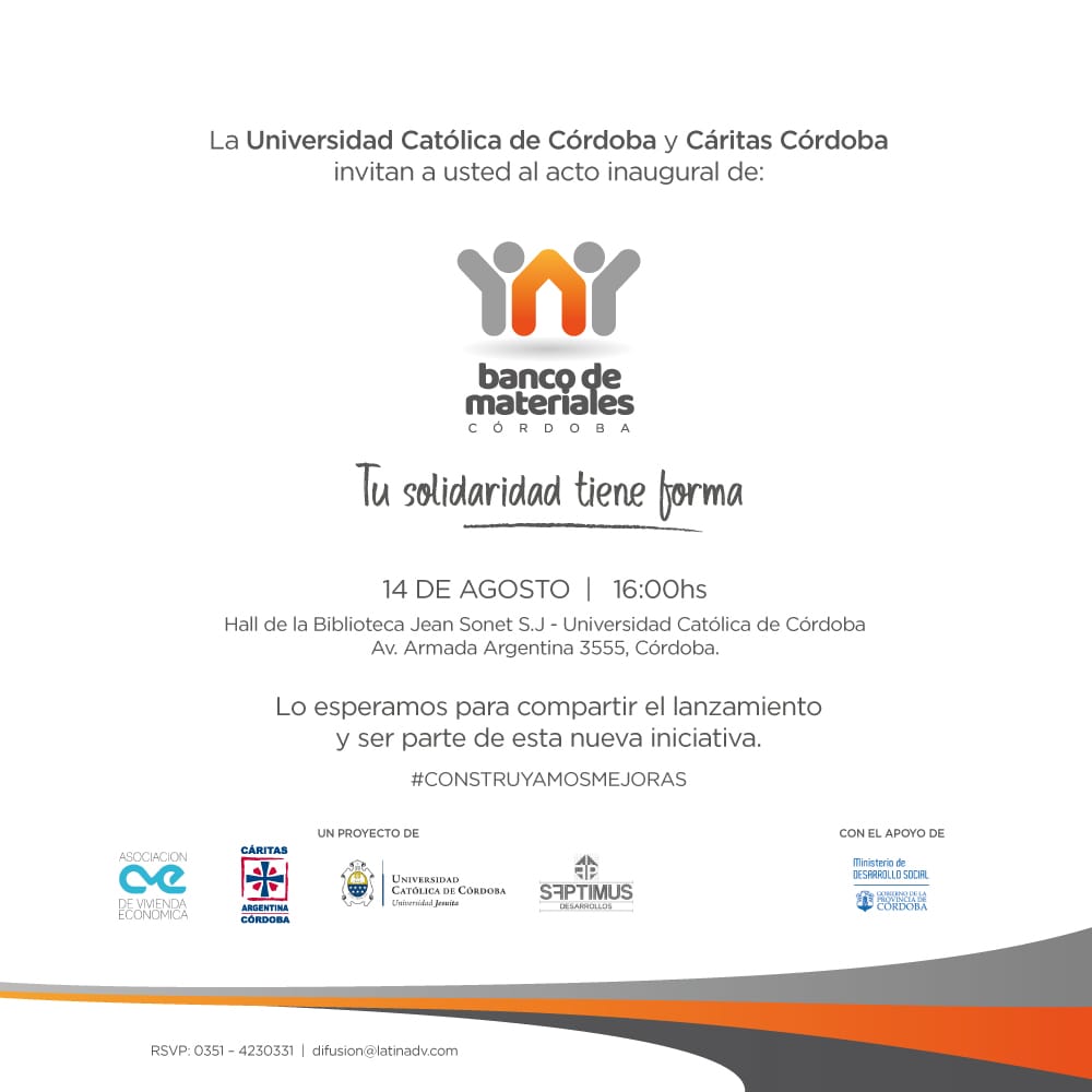  Invitación al acto de lanzamiento del Banco de Materiales